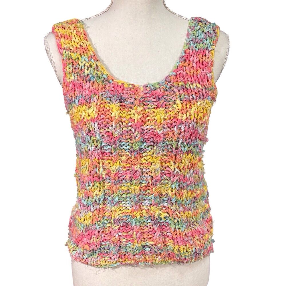 Vicky Vaughn Rainbow Tank Top Small Hand Knitted & Crafted Boho Festival Vintage